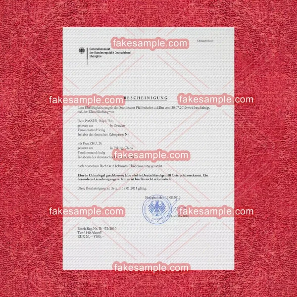 Germany (Legalization) Marriage certificate Fake Template