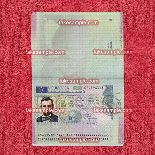 Schengen Visa Sticker Fake Template