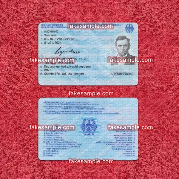 Germany Boating Driver Licence Fake Template