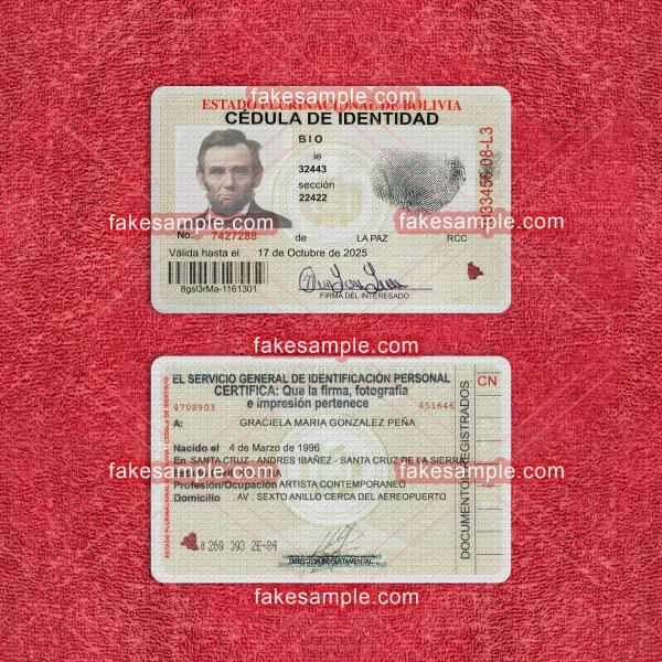 Bolivia (Version 1) National ID Card Fake Template