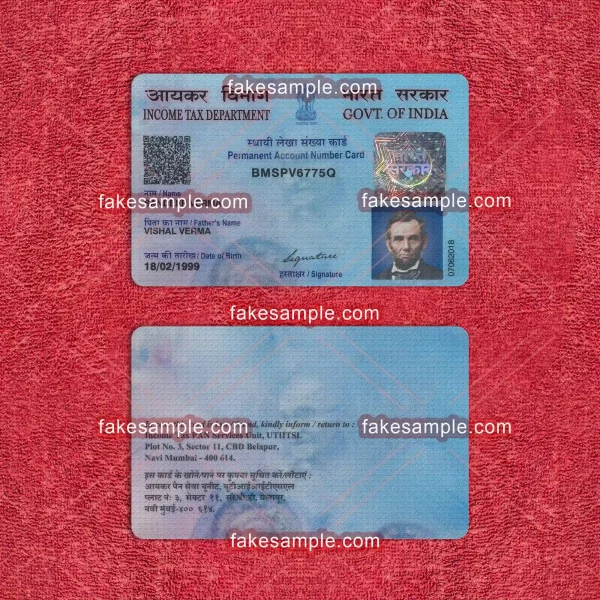 India (Version 1) Tax Return Card Fake Template