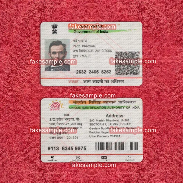 India (Version 2) National ID Card Fake Template