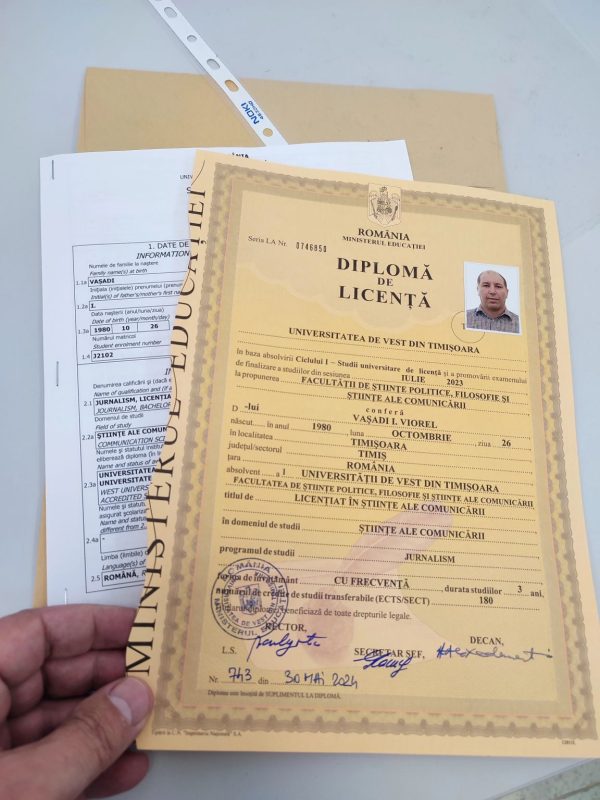 Politehnica University of Bucharest Degree Certificate