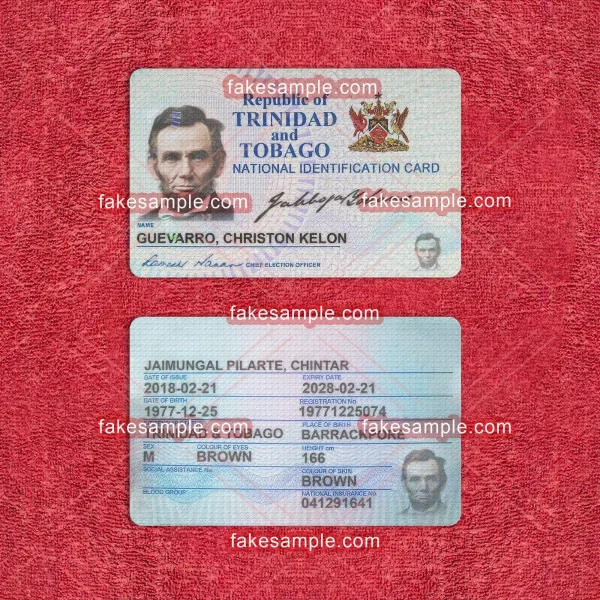 Trinidad and Tobago (Version 1) National ID Card Fake Template