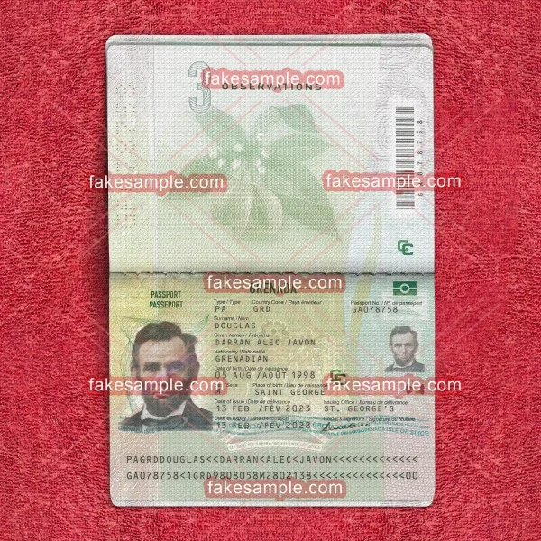 Grenada (Version 1) Passport Fake Template